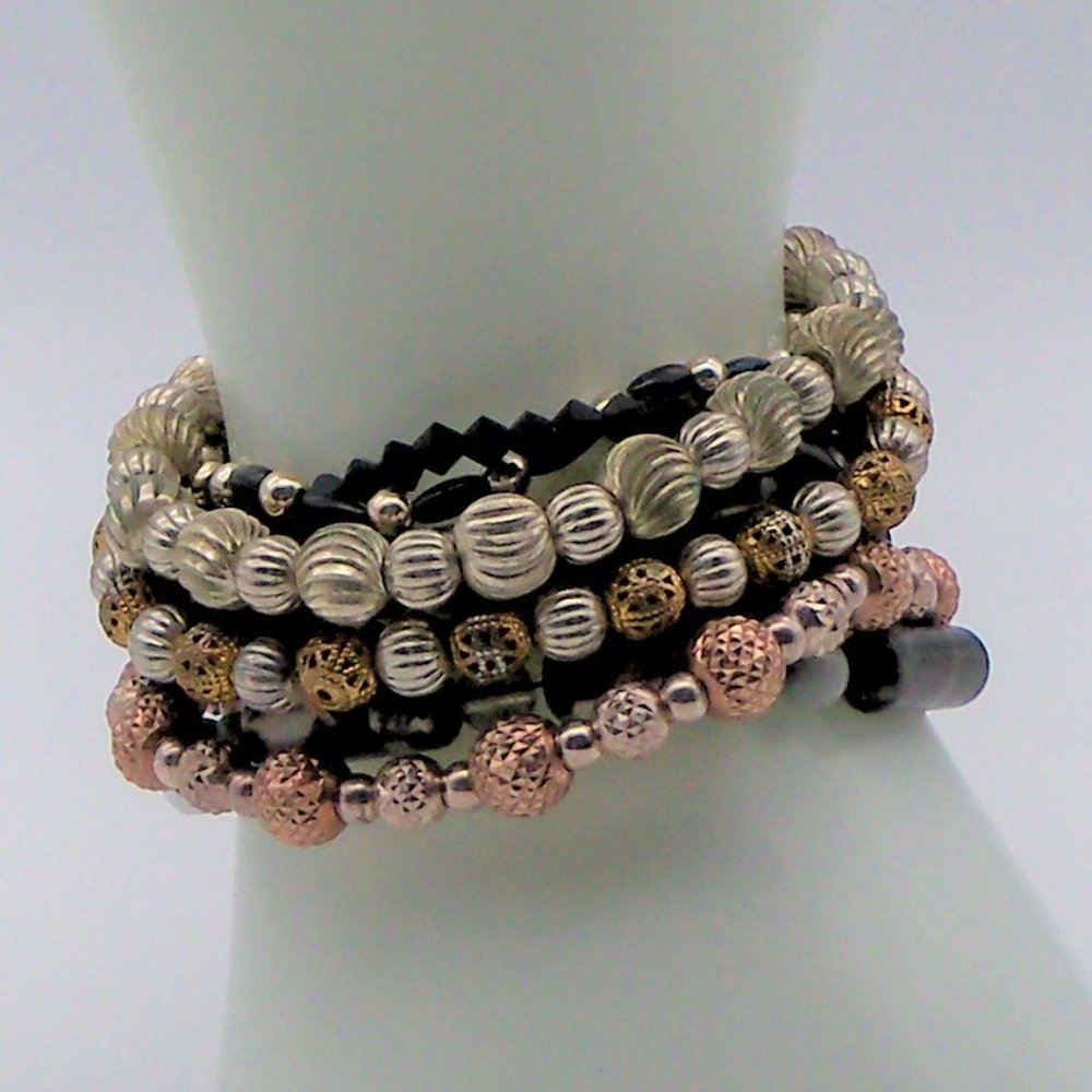 Handmade Stretchy Metal and Glass Bead Bracelet Set - Picture 6 of 11